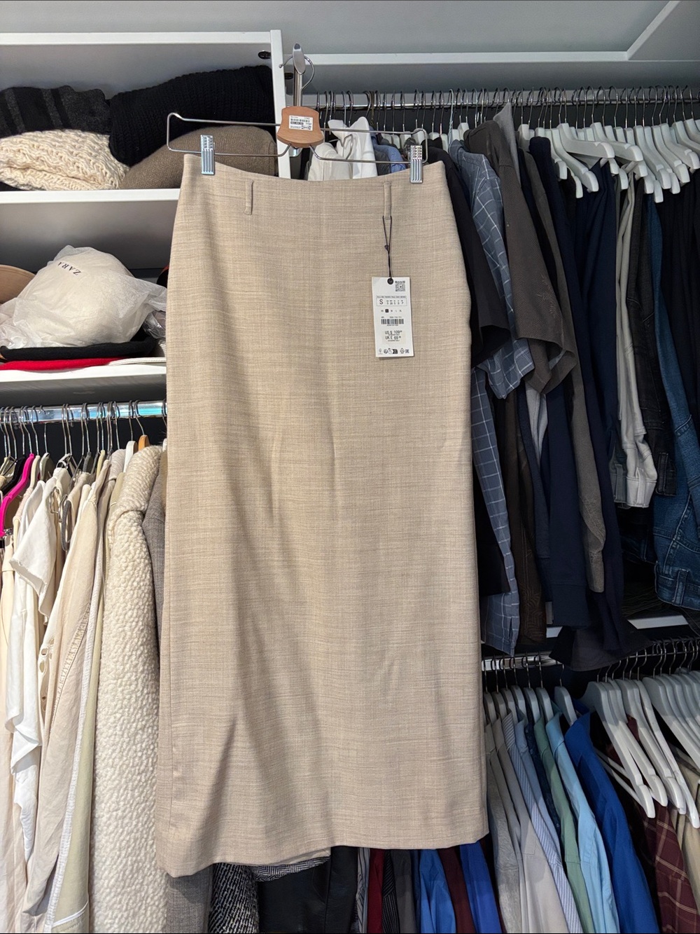Zara Neutral Beige Midi Pencil Skirt